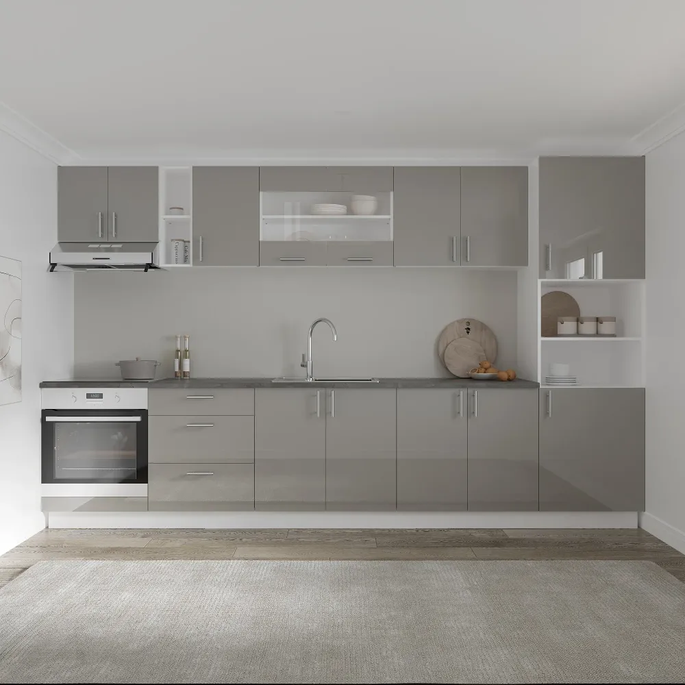 Set Bucatarie haaus Karo V31, Gri Lucios/Alb, MDF, Blat Thermo 28 mm, L 340 cm