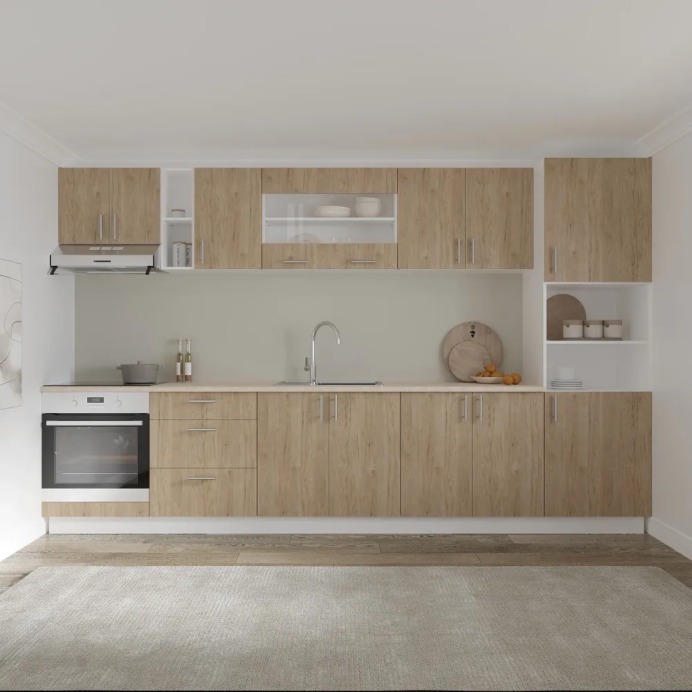 Set Bucatarie haaus Karo V31, Lemn Natural/Alb, Blat Thermo 28 mm, L 340 cm