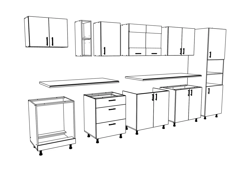 Set Bucatarie haaus Karo V31, Lemn Natural/Alb, Blat Thermo 28 mm, L 340 cm