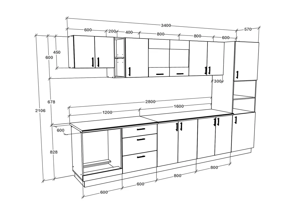 Set Bucatarie haaus Karo V31, Stejar Sonoma Inchis/Alb, Blat Thermo 28 mm, L 340 cm