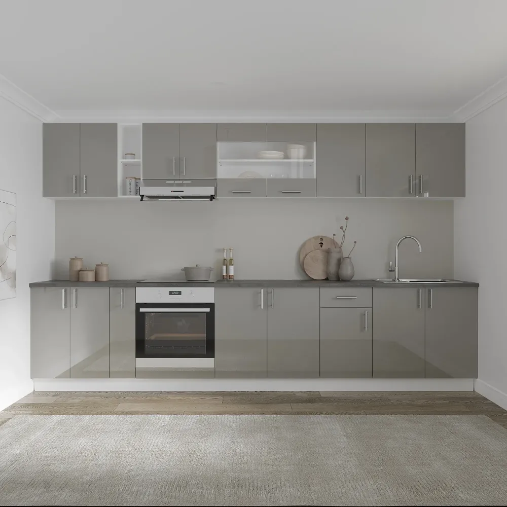 Set Bucatarie haaus Karo V32, Gri Lucios/Alb, MDF, Blat Thermo 28 mm, L 340 cm
