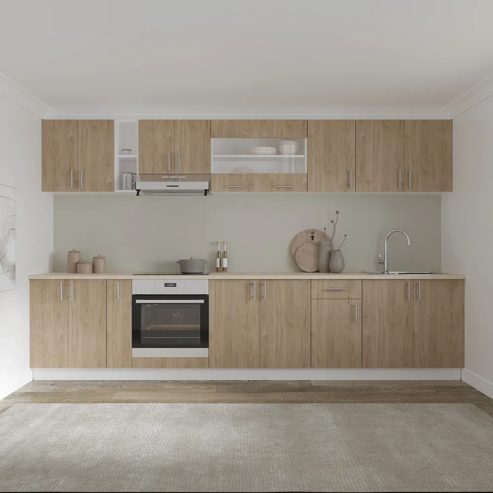 Set Bucatarie haaus Karo V32, Lemn Natural/Alb, Blat Thermo 28 mm, L 340 cm