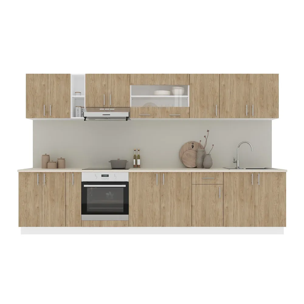 Set Bucatarie haaus Karo V32, Lemn Natural/Alb, Blat Thermo 28 mm, L 340 cm