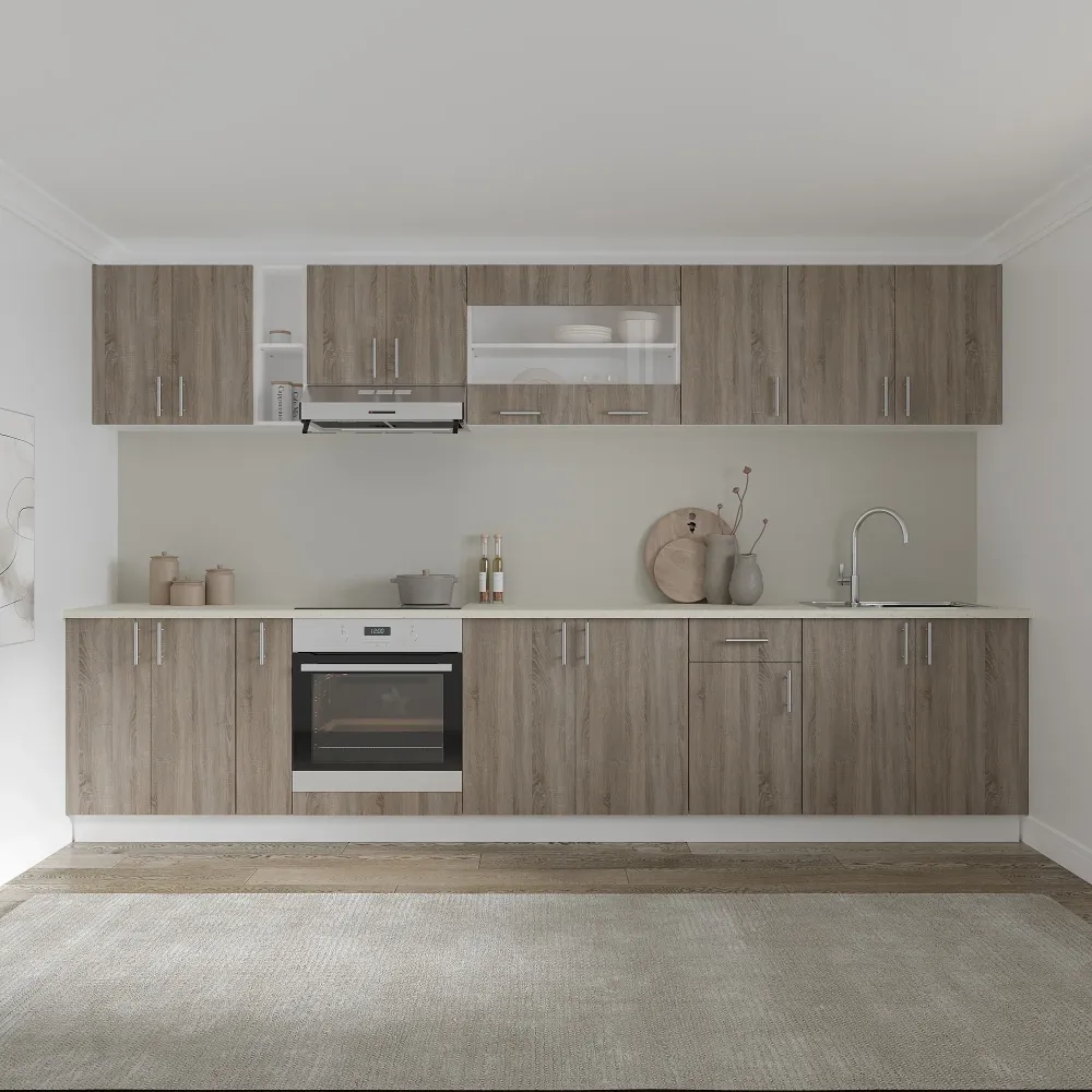 Set Bucatarie haaus Karo V32, Stejar Sonoma Inchis/Alb, Blat Thermo 28 mm, L 340 cm