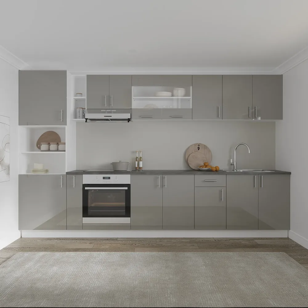 Set Bucatarie haaus Karo V33, Gri Lucios/Alb, MDF, Blat Thermo 28 mm, L 340 cm