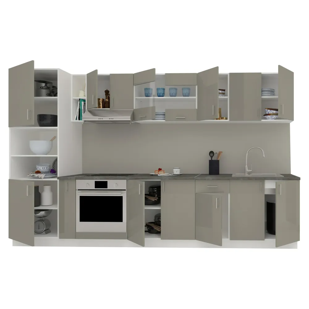 Set Bucatarie haaus Karo V33, Gri Lucios/Alb, MDF, Blat Thermo 28 mm, L 340 cm