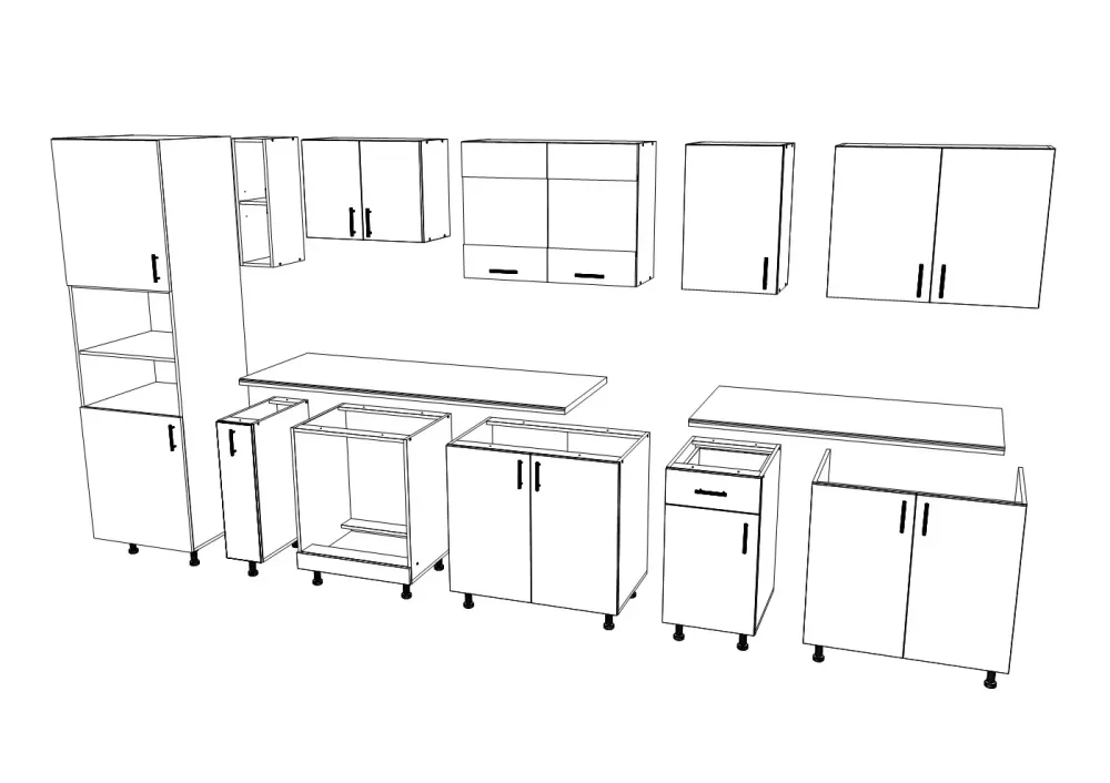 Set Bucatarie haaus Karo V33, Gri Lucios/Alb, MDF, Blat Thermo 28 mm, L 340 cm