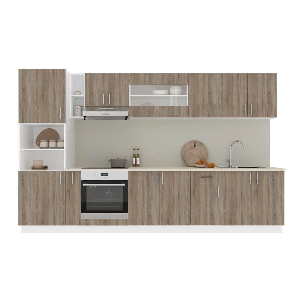 Set Bucatarie haaus Karo V33, Stejar Sonoma Inchis/Alb, Blat Thermo 28 mm, L 340 cm