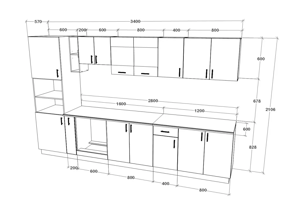 Set Bucatarie haaus Karo V33, Stejar Sonoma Inchis/Alb, Blat Thermo 28 mm, L 340 cm