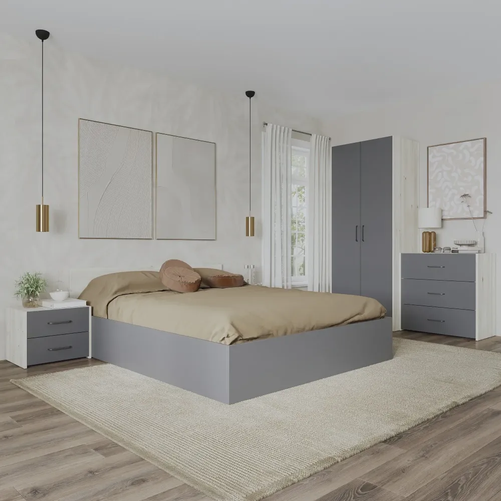 Set dormitor haaus Malmo V2, Pat 200 x 160 cm, Stejar Alb/Antracit