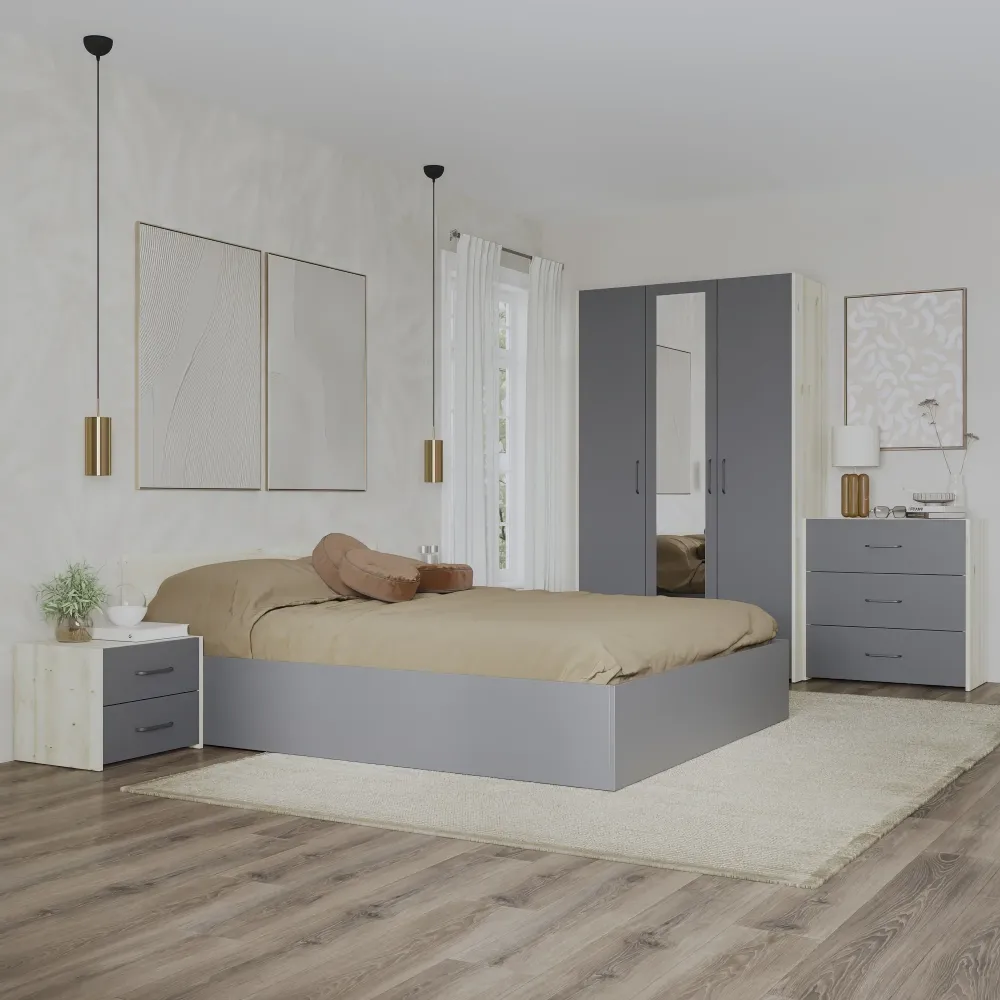 Set dormitor haaus Malmo V4, Pat 200 x 160 cm, Stejar Alb/Antracit