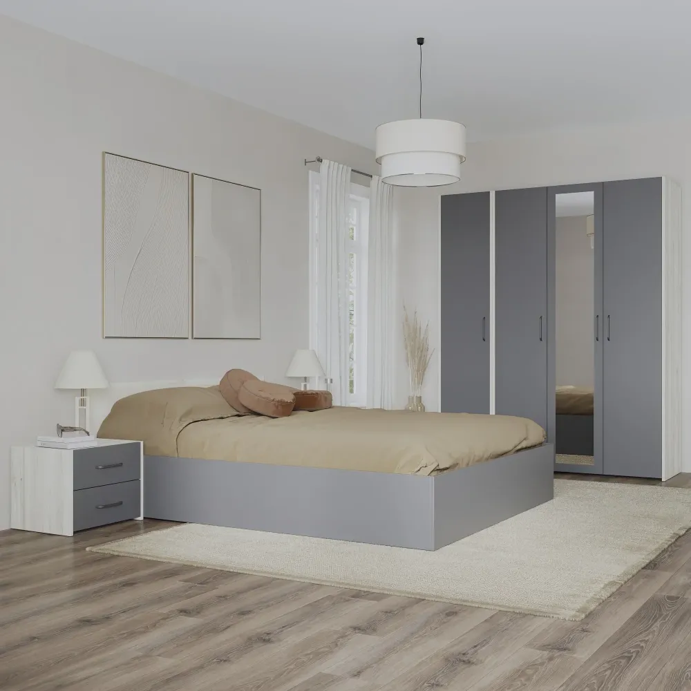 Set dormitor haaus Malmo V7, Pat 200 x 160 cm, Stejar Alb/Antracit