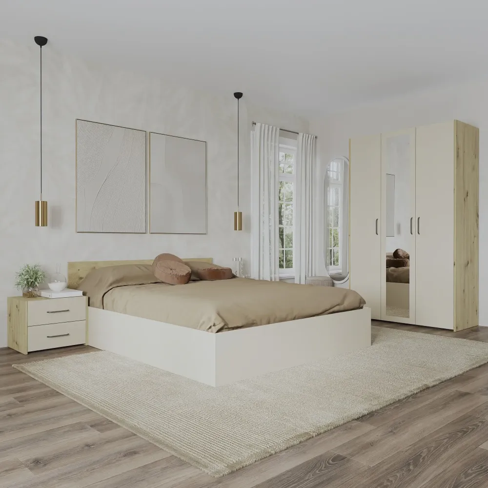 Set dormitor haaus Malmo V3, Pat 200 x 140 cm, Stejar Artisan/Argila
