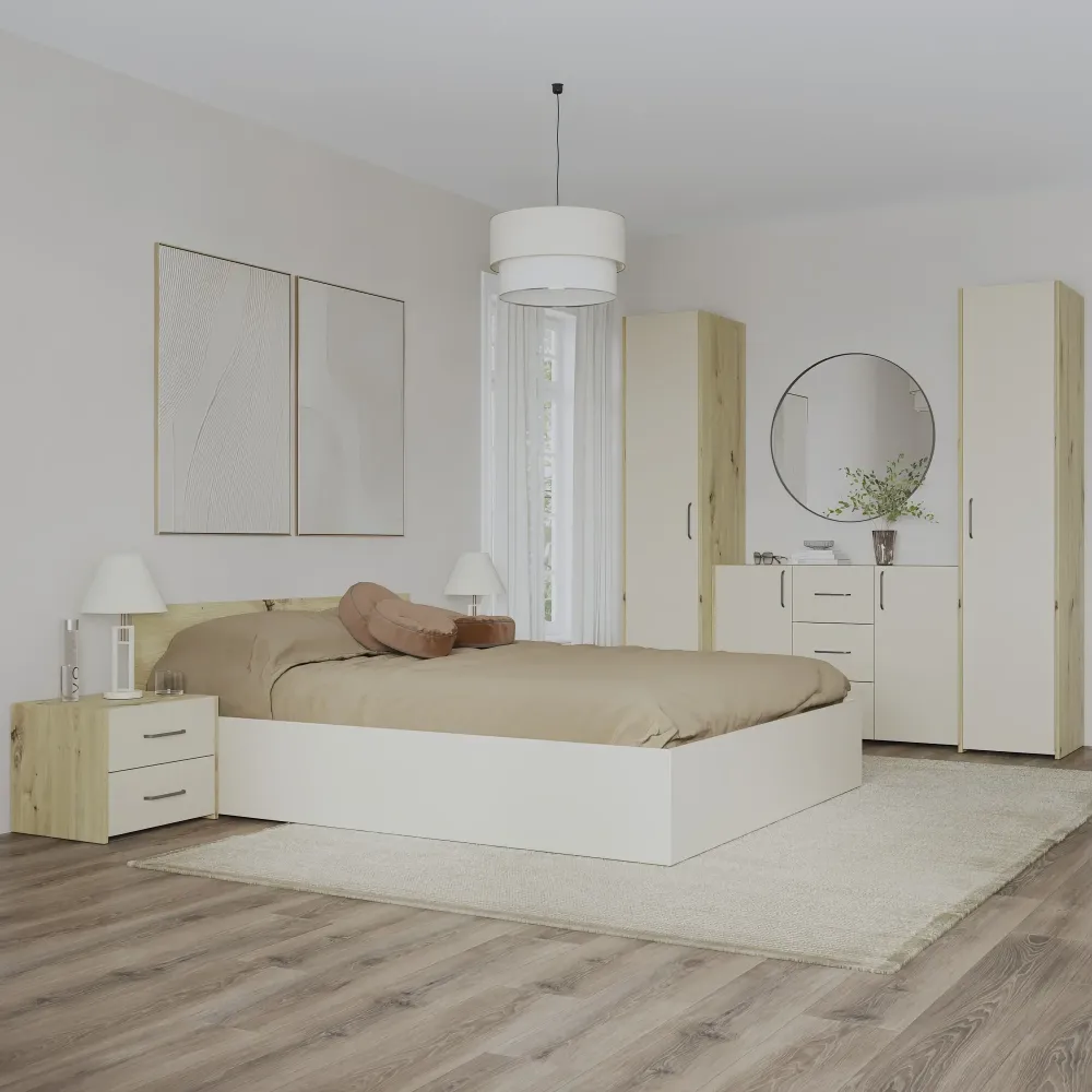 Set dormitor haaus Malmo V5, Pat 200 x 140 cm, Stejar Artisan/Argila