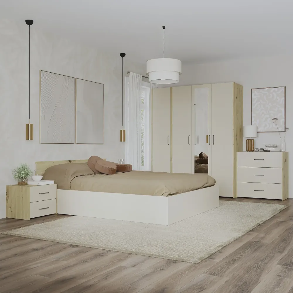 Set dormitor haaus Malmo V8, Pat 200 x 140 cm, Stejar Artisan/Argila