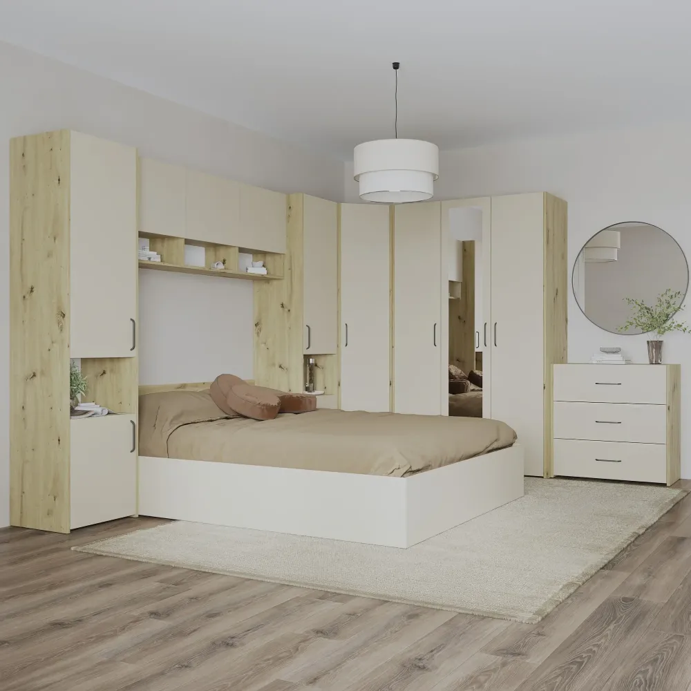 Set dormitor haaus Malmo V6, Pat 200 x 160 cm, Stejar Artisan/Argila