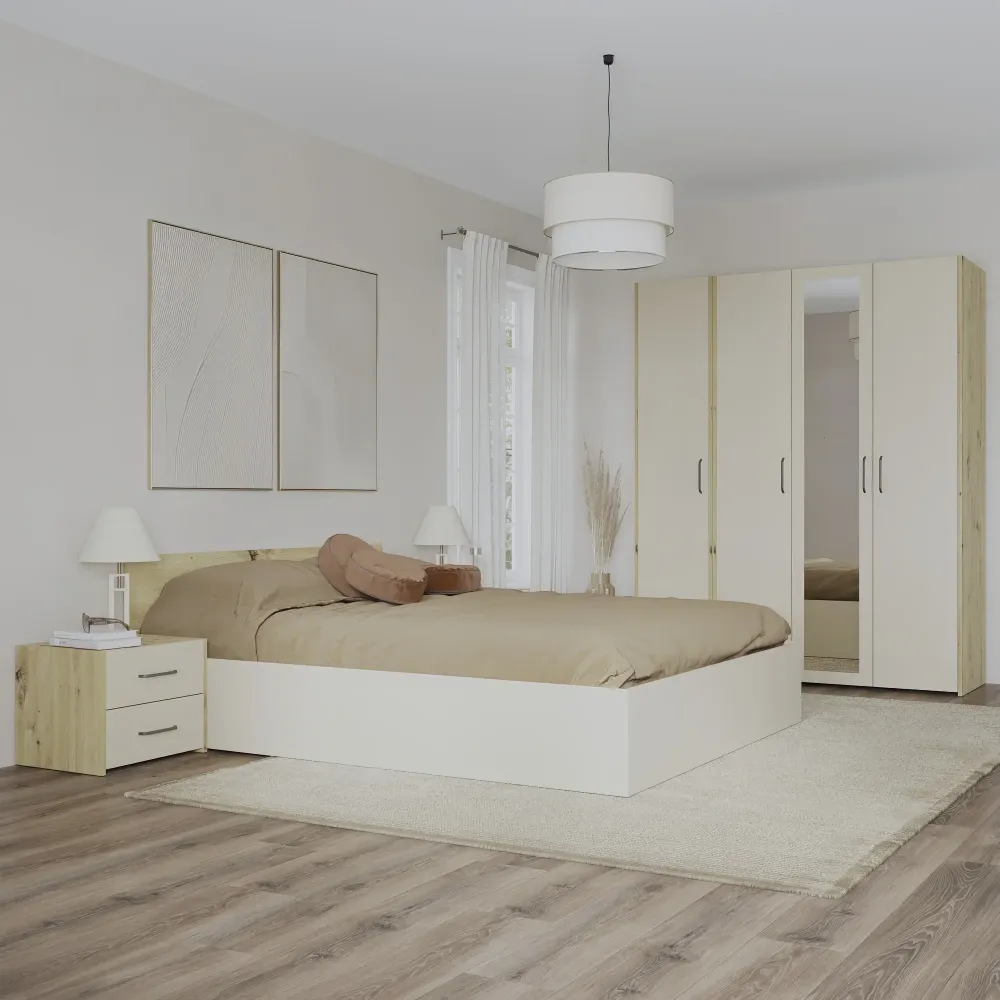 Set dormitor haaus Malmo V7, Pat 200 x 160 cm, Stejar Artisan/Argila