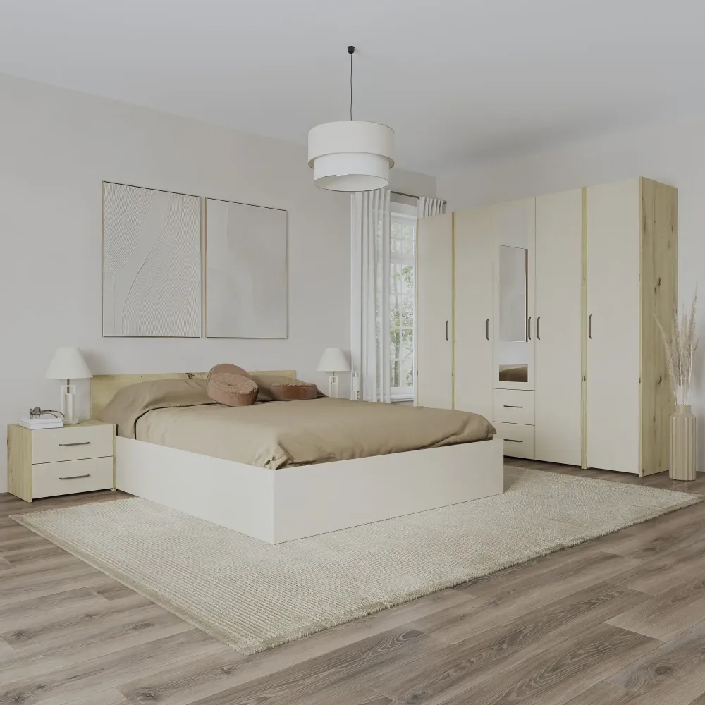 Set dormitor haaus Malmo V10, Pat 200 x 160 cm, Stejar Artisan/Argila