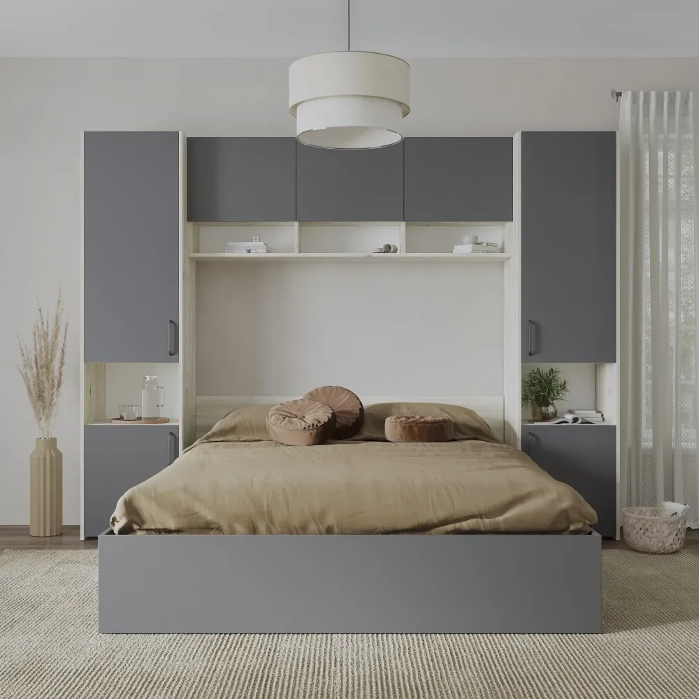 Set dormitor haaus Malmo V11, Pat 200 x 160 cm, Stejar Alb/Antracit