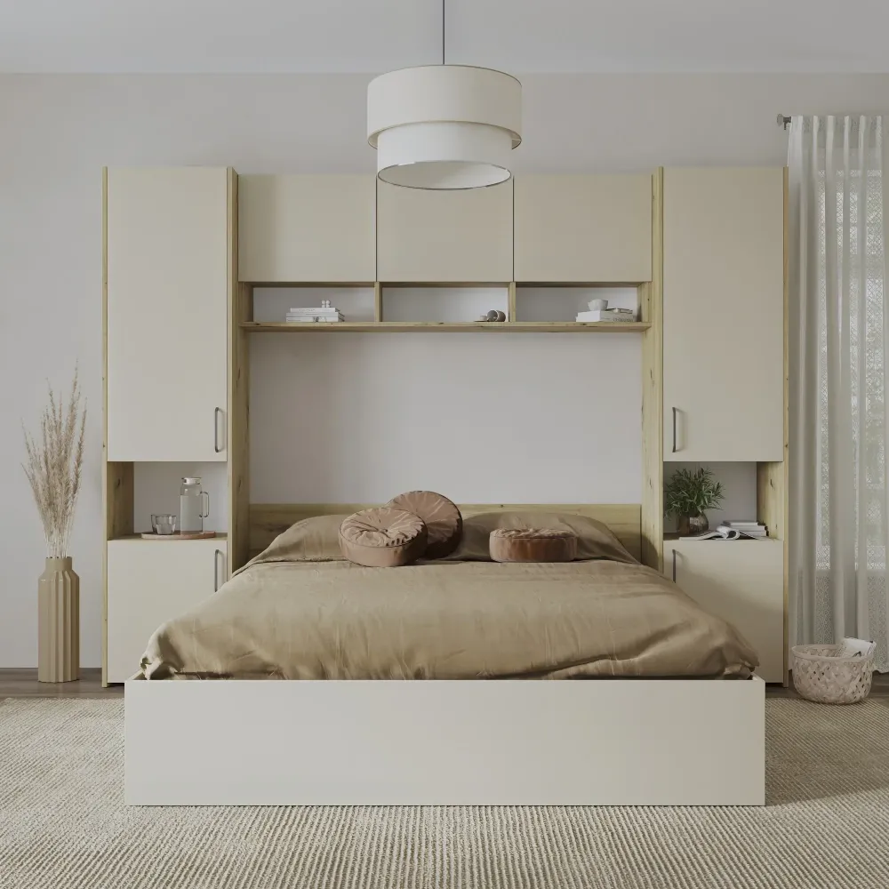 Set dormitor haaus Malmo V11, Pat 200 x 140 cm, Stejar Artisan/Argila