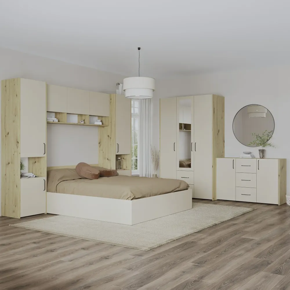 Set dormitor haaus Malmo V12, Pat 200 x 140 cm, Stejar Artisan/Argila
