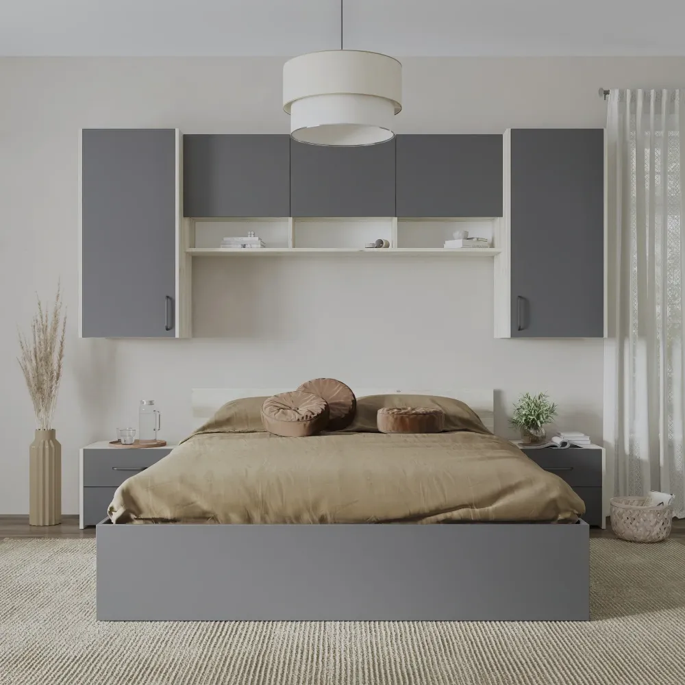 Set dormitor haaus Malmo V13, Pat 200 x 160 cm, Stejar Alb/Antracit