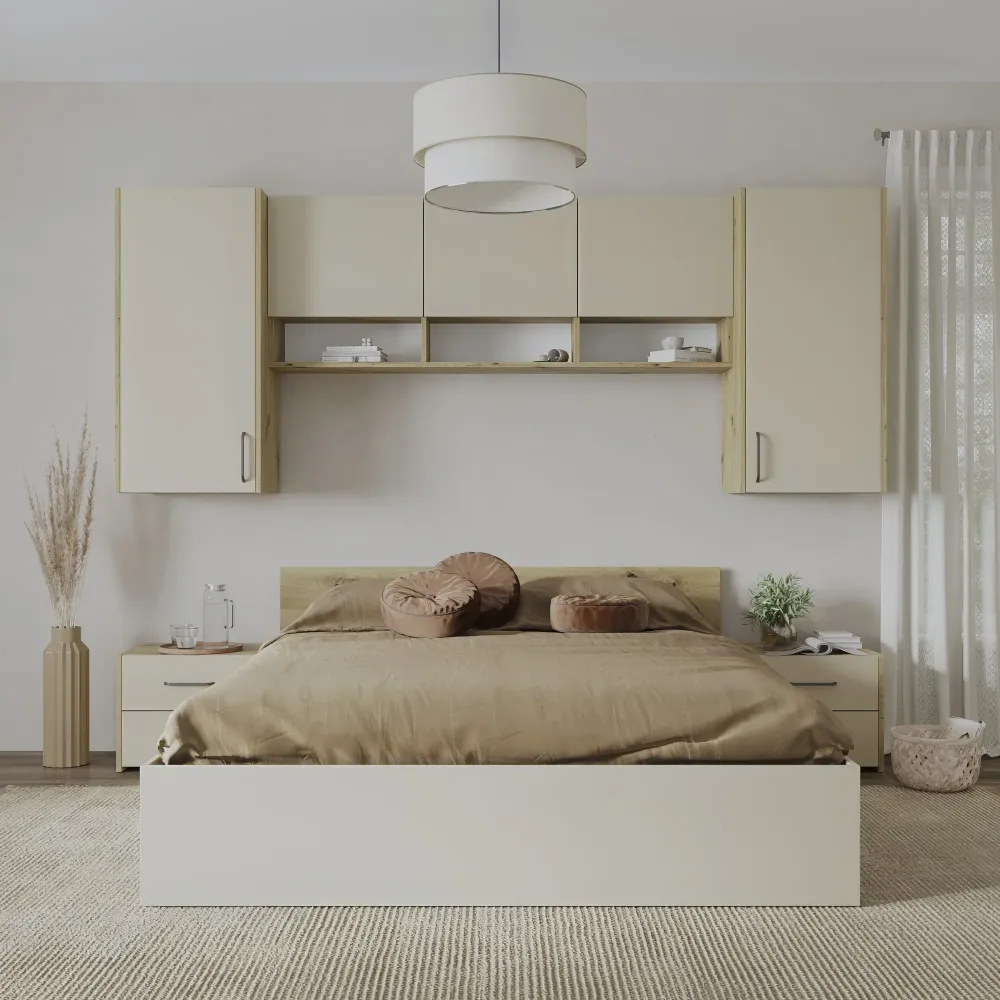 Set dormitor haaus Malmo V13, Pat 200 x 140 cm, Stejar Artisan/Argila
