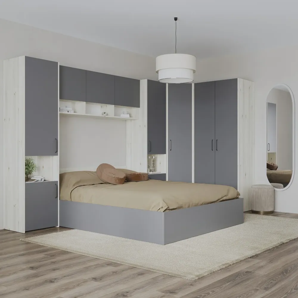 Set dormitor haaus Malmo V15, Pat 200 x 140 cm, Stejar Alb/Antracit