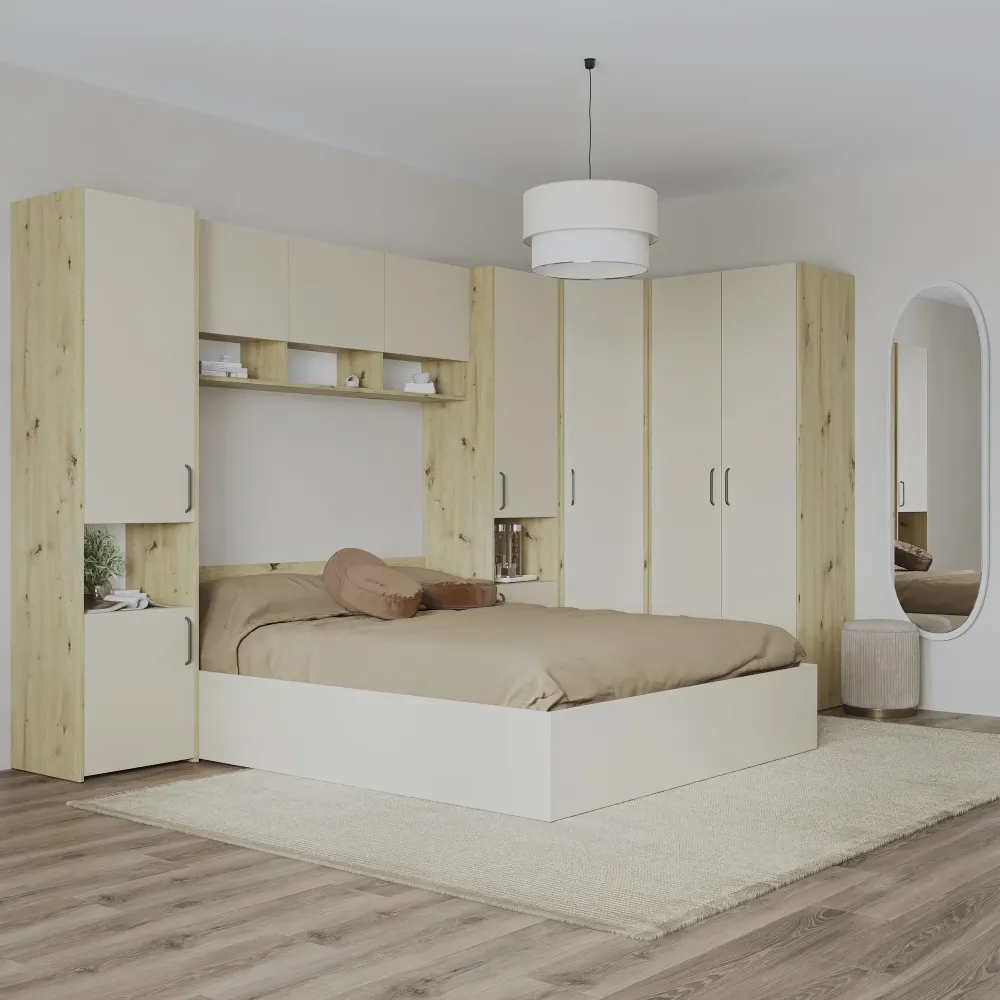Set dormitor haaus Malmo V15, Pat 200 x 140 cm, Stejar Artisan/Argila