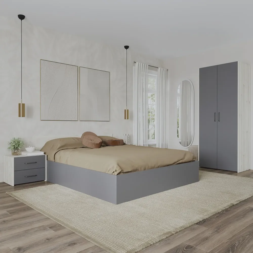Set dormitor haaus Malmo V16, Pat 200 x 140 cm, Stejar Alb/Antracit
