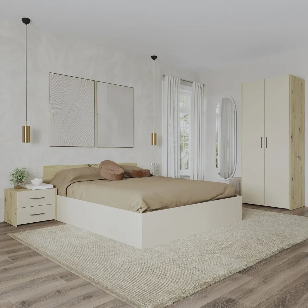 Set dormitor haaus Malmo V16, Pat 200 x 160 cm, Stejar Artisan/Argila