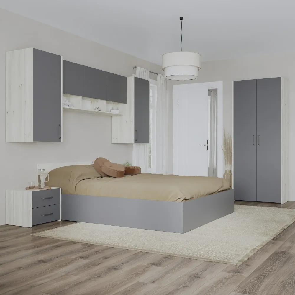 Set dormitor haaus Malmo V17, Pat 200 x 160 cm, Stejar Alb/Antracit