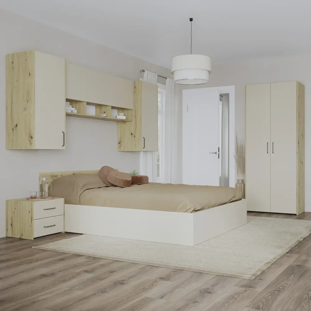 Set dormitor haaus Malmo V17, Pat 200 x 160 cm, Stejar Artisan/Argila