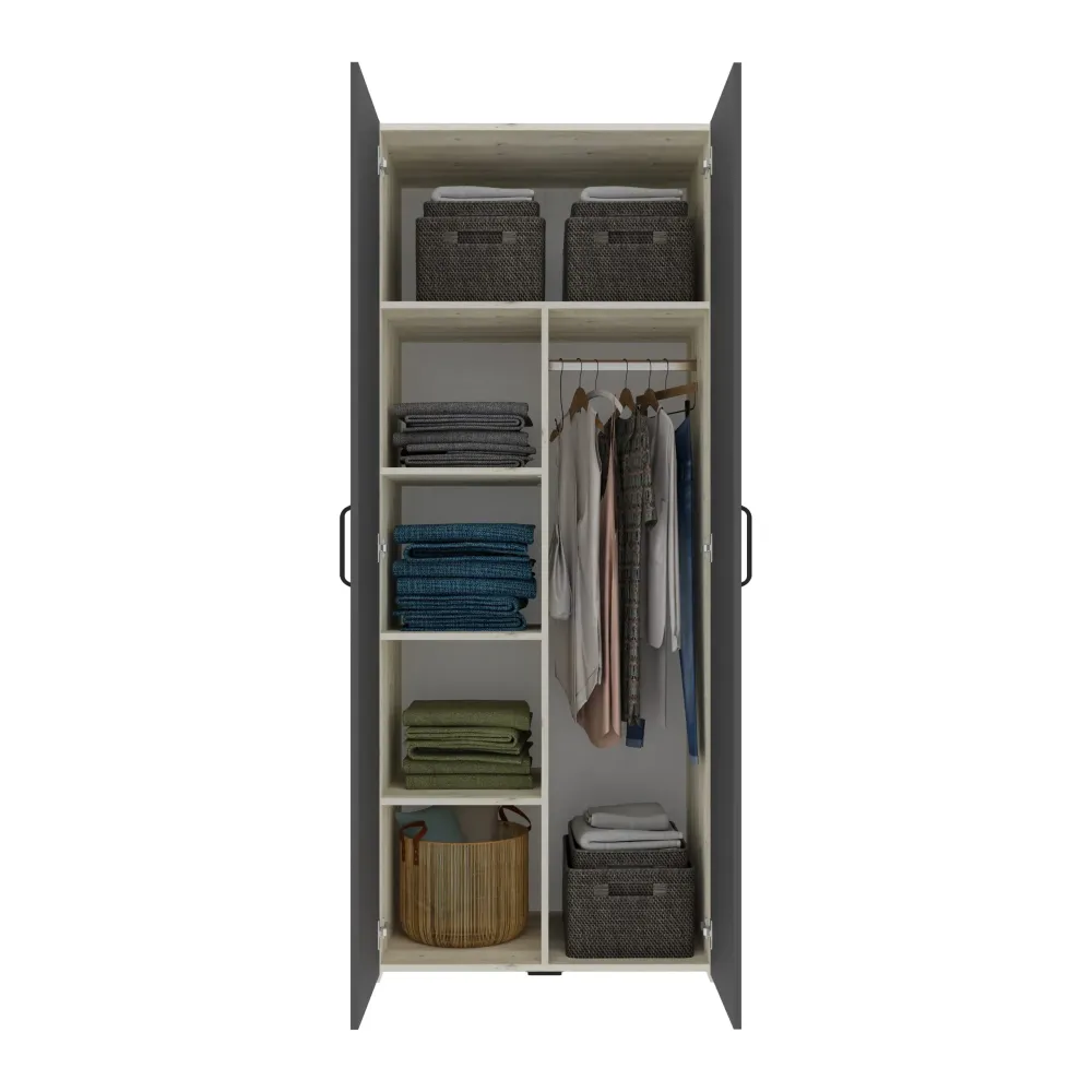 Set dormitor haaus Malmo V18, Pat 200 x 90 cm, Stejar Alb/Antracit