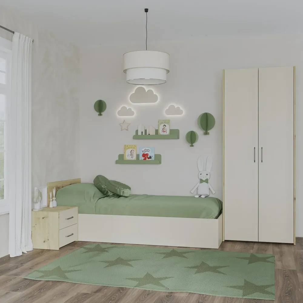 Set dormitor haaus Malmo V18, Pat 200 x 90 cm, Stejar Artisan/Argila