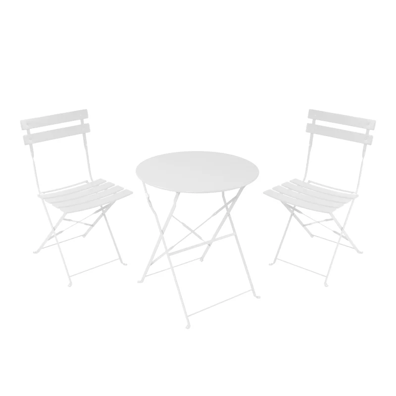 Set masa bistro pliabila cu 3 piese, stil modern, metal alb, 60x71cm - Ideal pentru fiecare prânz relaxant!