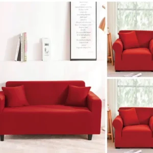 Set Huse Elastice Catifea, Canapea 3 locuri + 2 Fotolii, UNI, Rosu, C11023