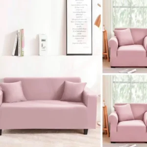 Set Huse Elastice Catifea, Canapea 3 locuri + 2 Fotolii, UNI, Roz, C11024