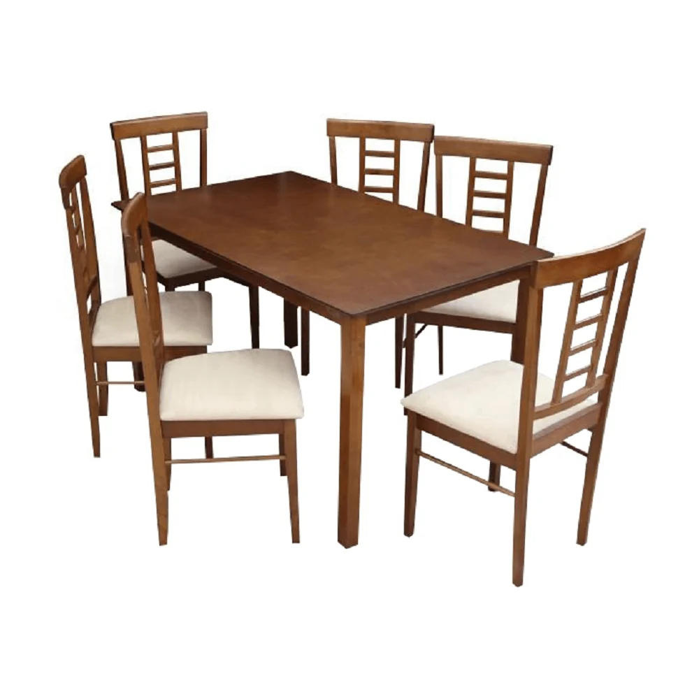 Set dining 1+6, material textil bej/lemn finisaj nuc, OLEG NEW