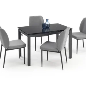 Set masa extensibila cu 4 scaune JASPER, gri/negru, stofa clasica/sticla/metal