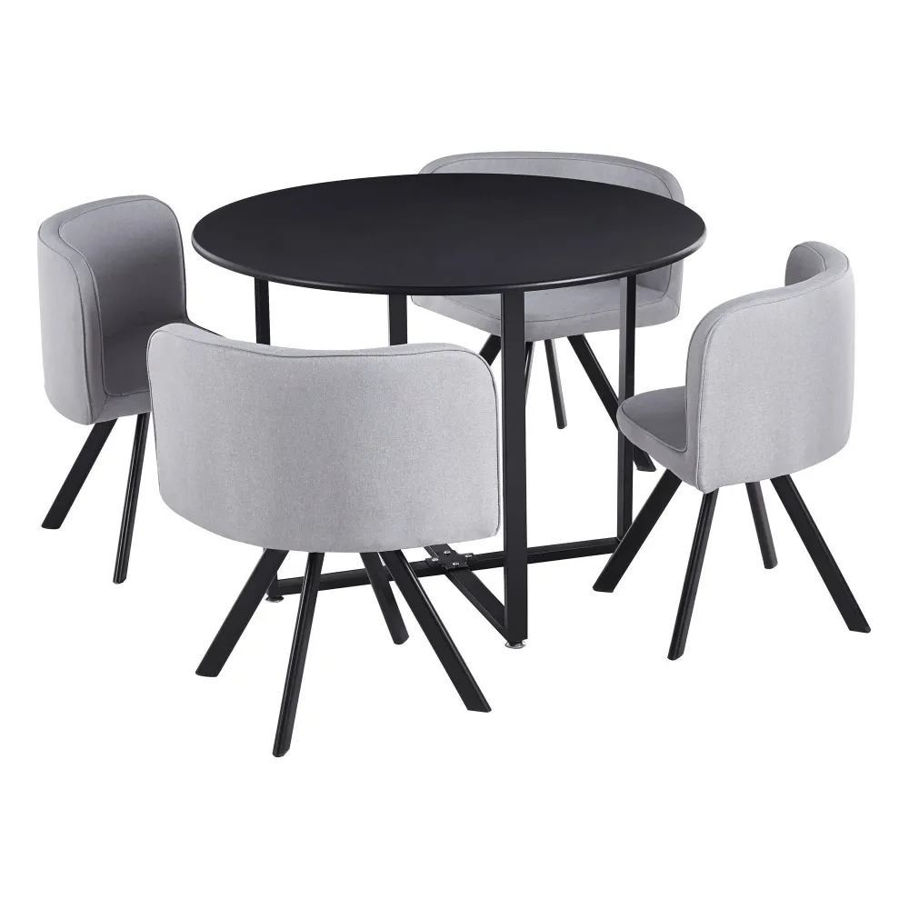Set masa cu 4 scaune BEVAN NEW, stofa clasica/metal, gri deschis/negru