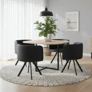 Set masa cu 4 scaune BEVIS NEW, stejar/negru