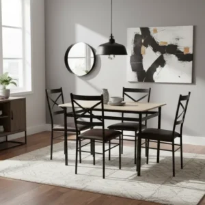 Set masa cu 4 scaune NAREN, stejar sonoma/negru