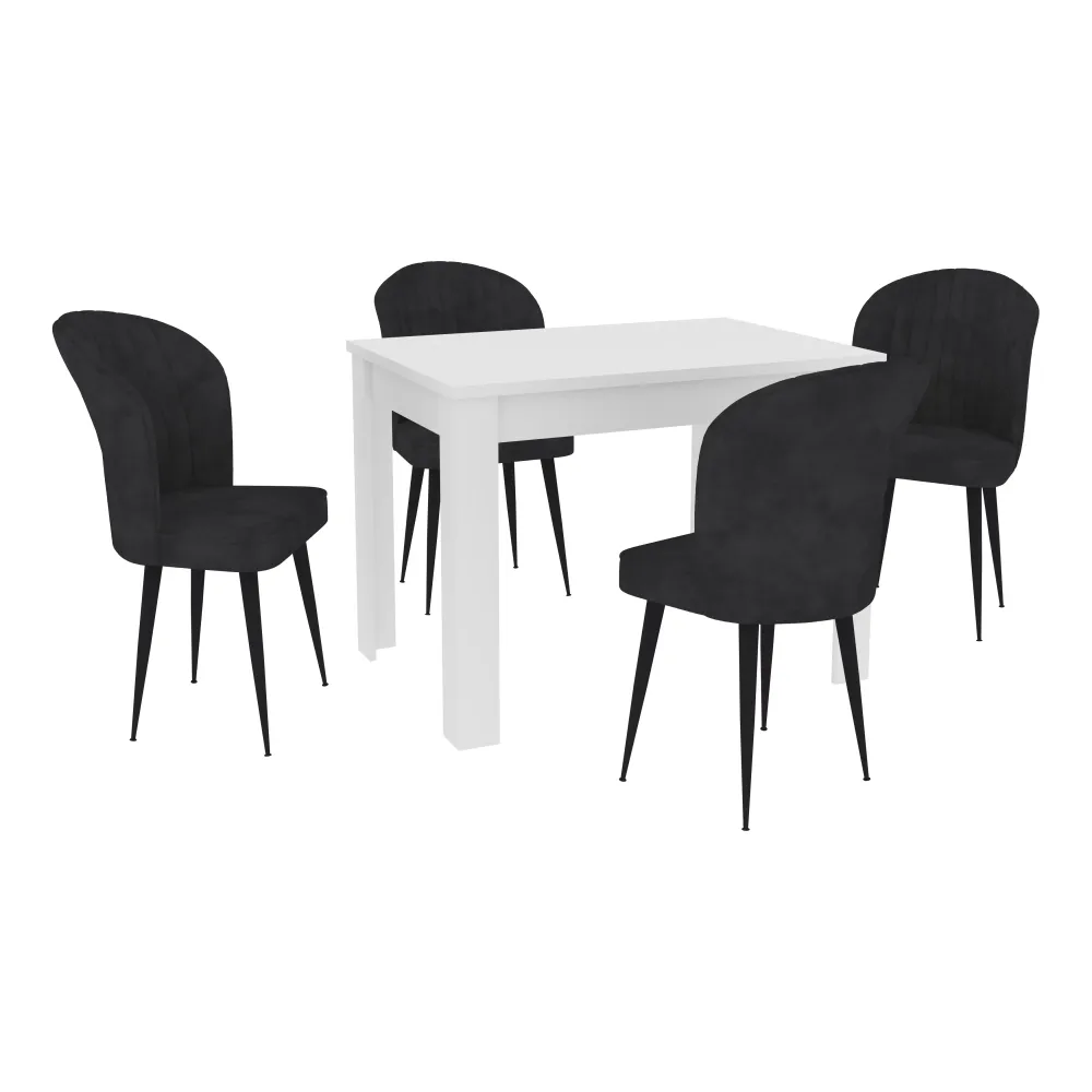 Set Masa Zeta, Alb, 4 Scaune, Negre, 102 x 69 x 75 cm