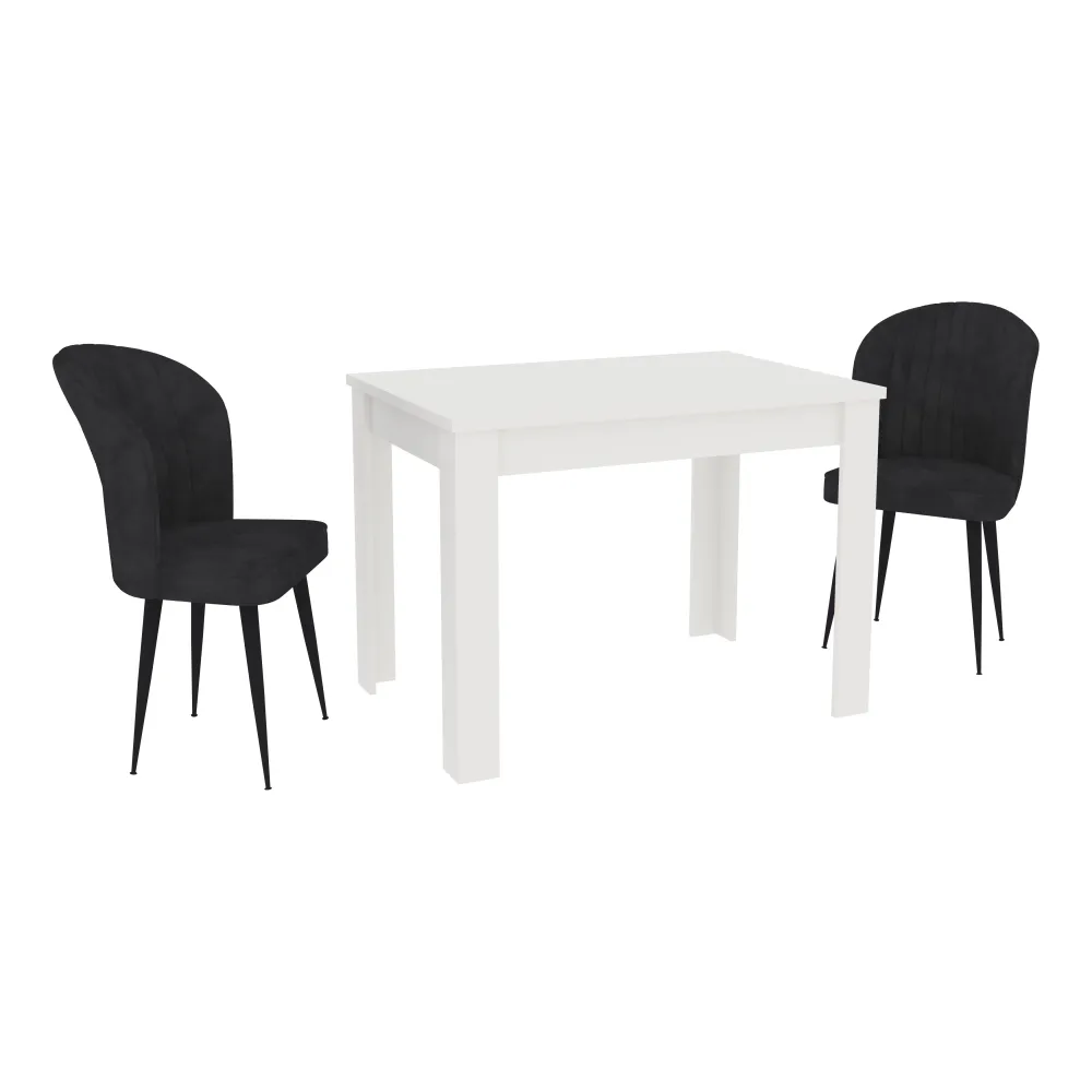 Set Masa Zeta, Alb, 2 Scaune, Negre, 102 x 69 x 75 cm
