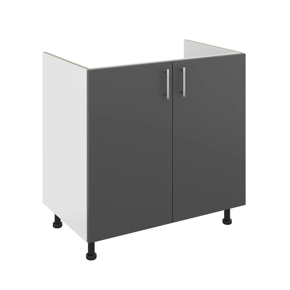 Set Masca Chiuveta Karo, Antracit/Alb, 80 x 50 x 80 cm, Chiuveta Inox, Cuva stanga, Baterie Flexibila