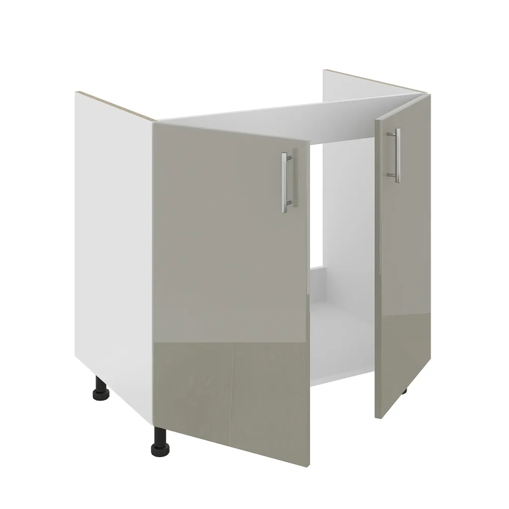 Set Masca Chiuveta Karo, Gri Lucios/Alb, MDF, 80 x 50 x 80 cm, Chiuveta Inox, Cuva stanga