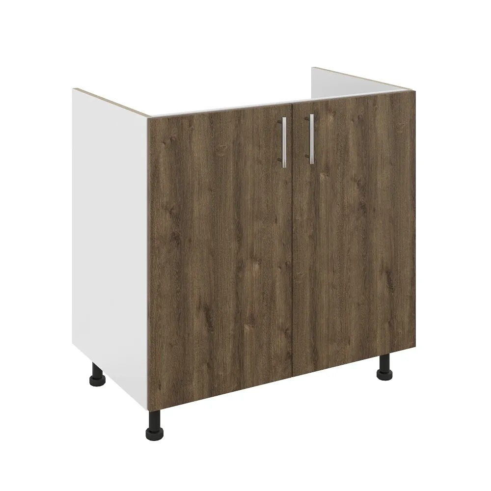 Set Masca Chiuveta Karo, Stejar Bronz/Alb, 80 x 50 x 80 cm, Chiuveta Inox, Cuva stanga