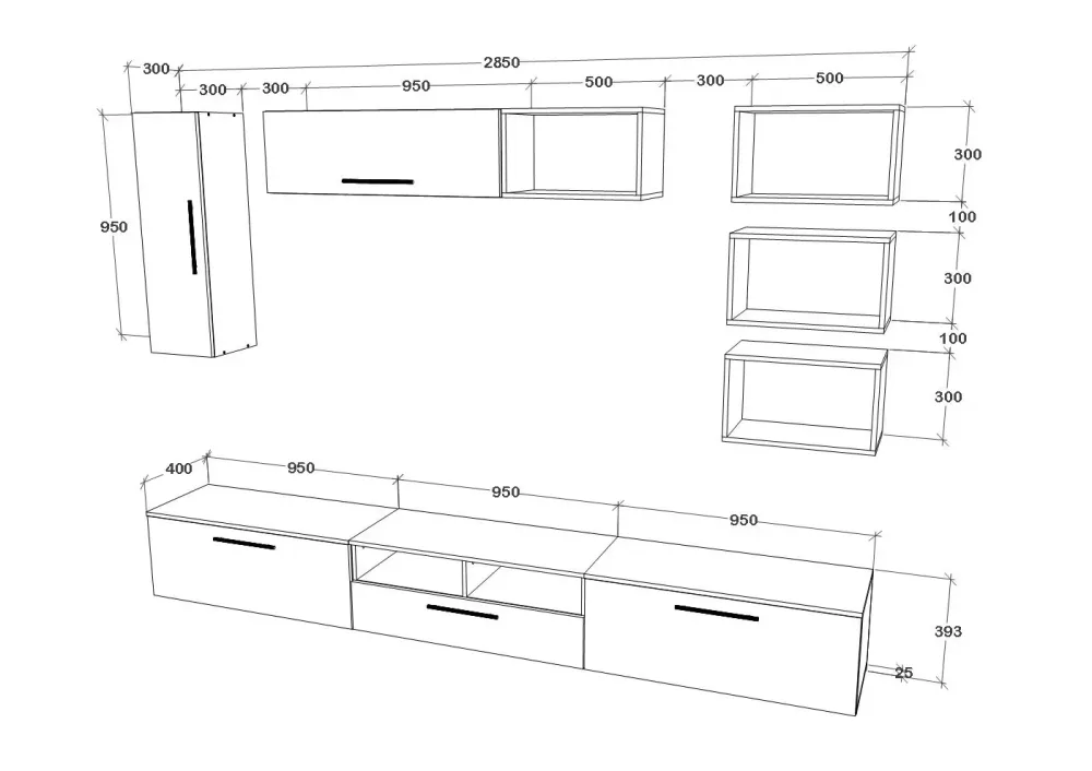Living Kos haaus V5, Alb/Stejar Artisan, L 285 cm