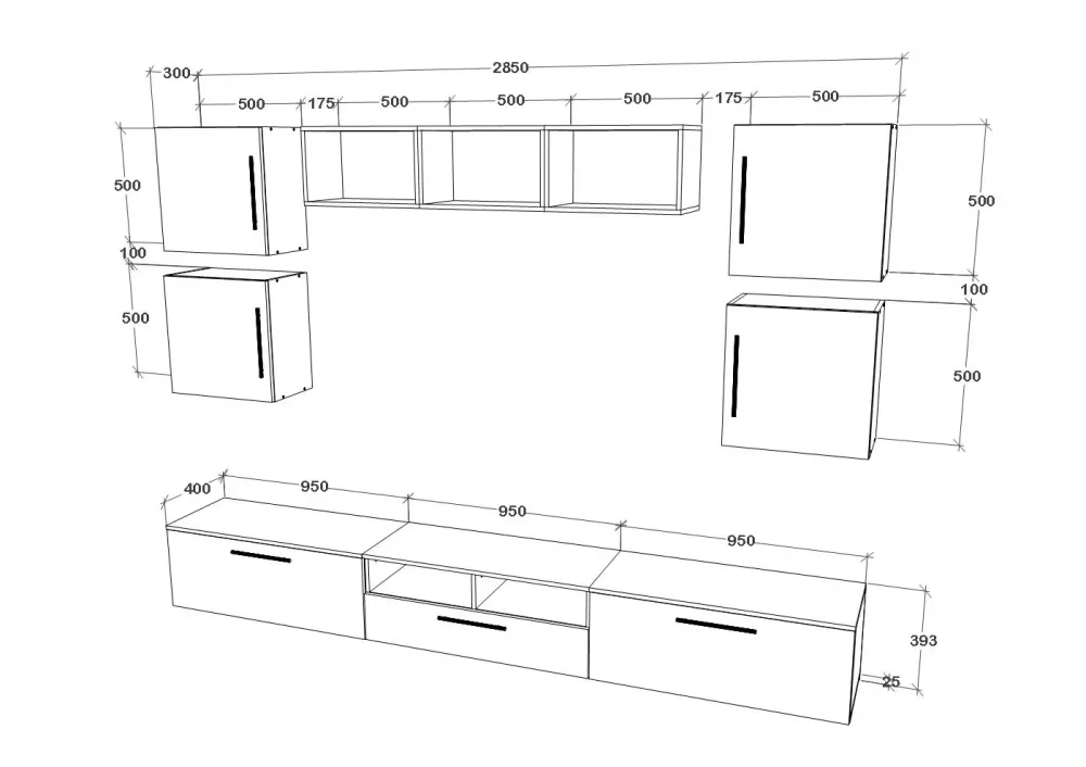 Living Kos haaus V2, Antracit/Stejar Artisan, L 285 cm